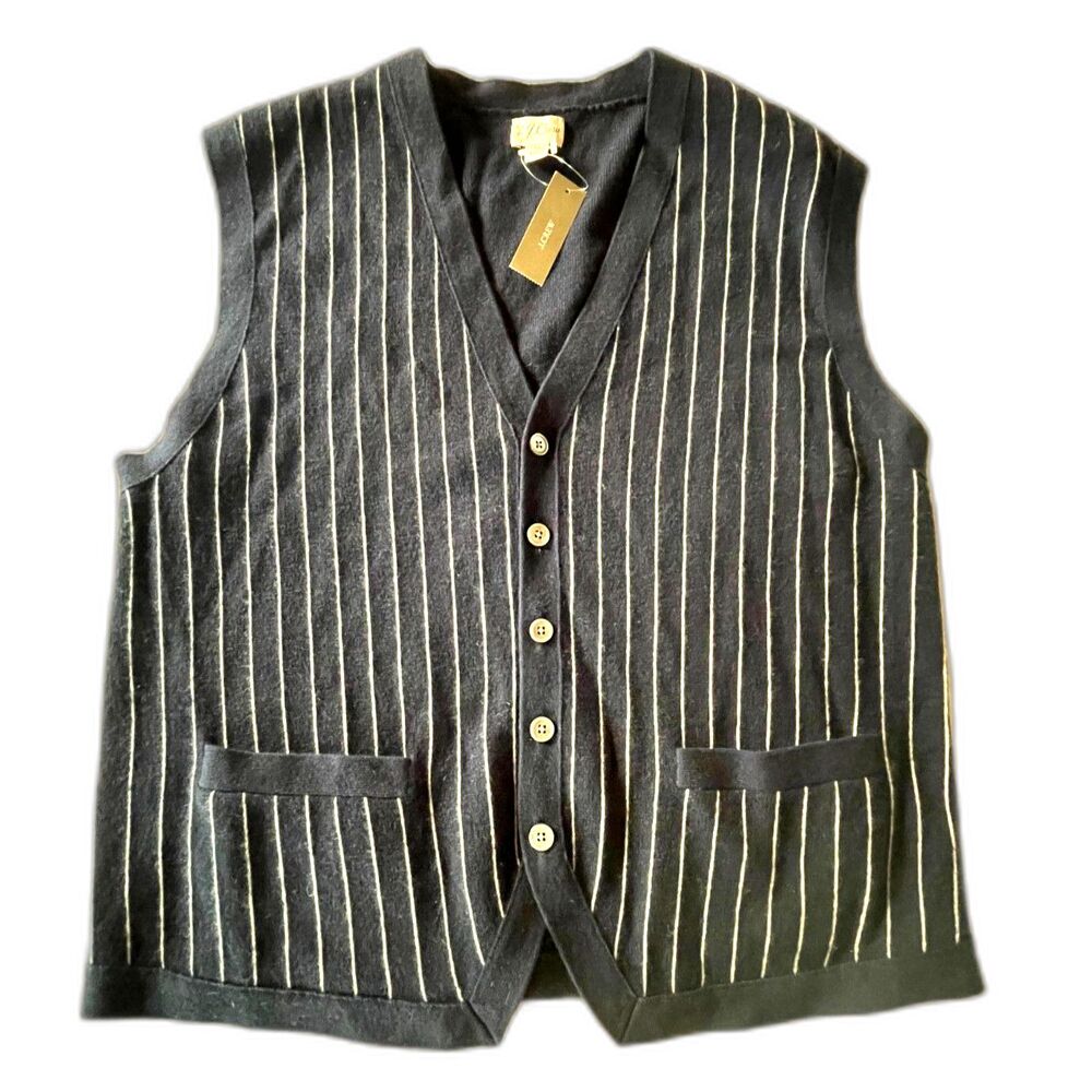 NWT J.Crew Men’s Sweater Vest– Navy Pinstripe Cashmere Blend Size M w/ Pockets